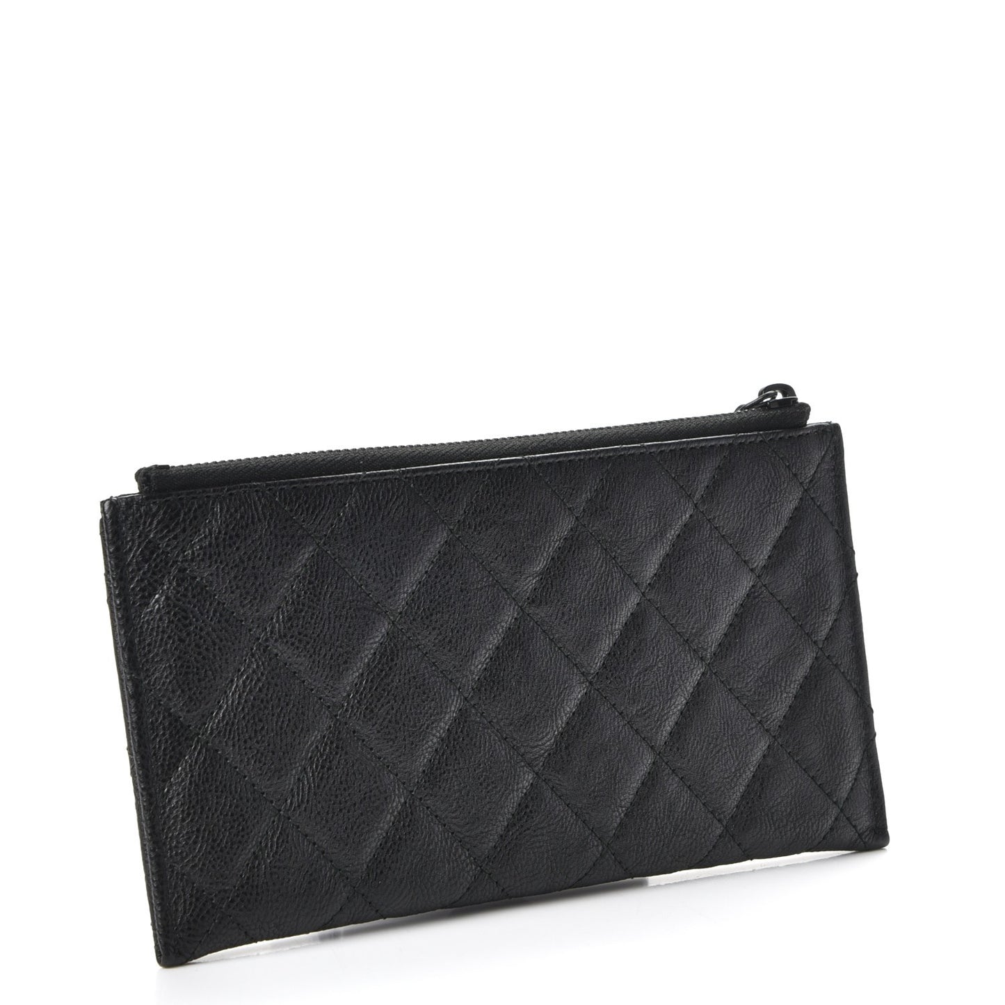Crinkled Calfskin Quilted Classic Zip Pouch So Black
