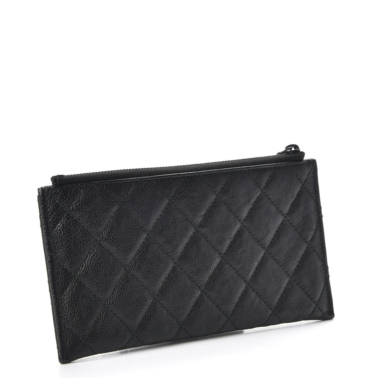 Chanel Crinkled Calfskin Quilted Classic Zip Pouch So Black 3 of 7