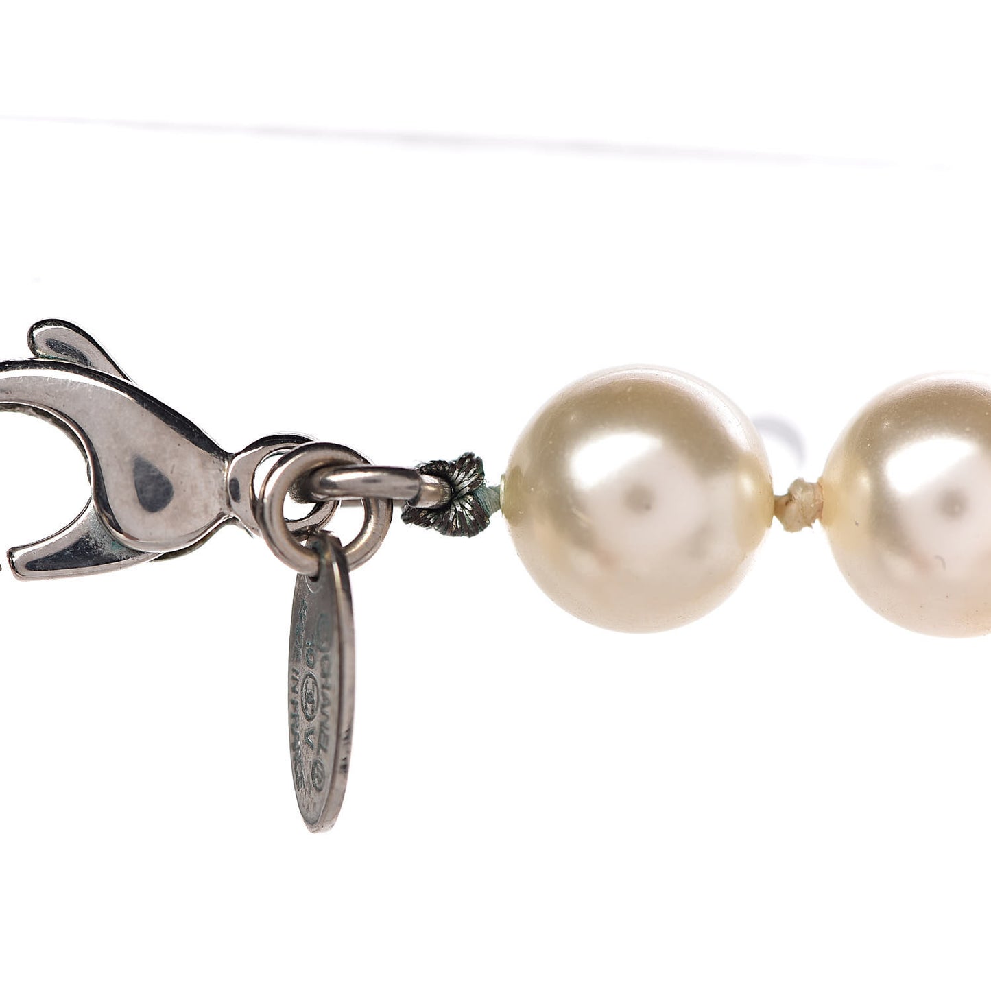Graduated Pearl CC Long Necklace Silver