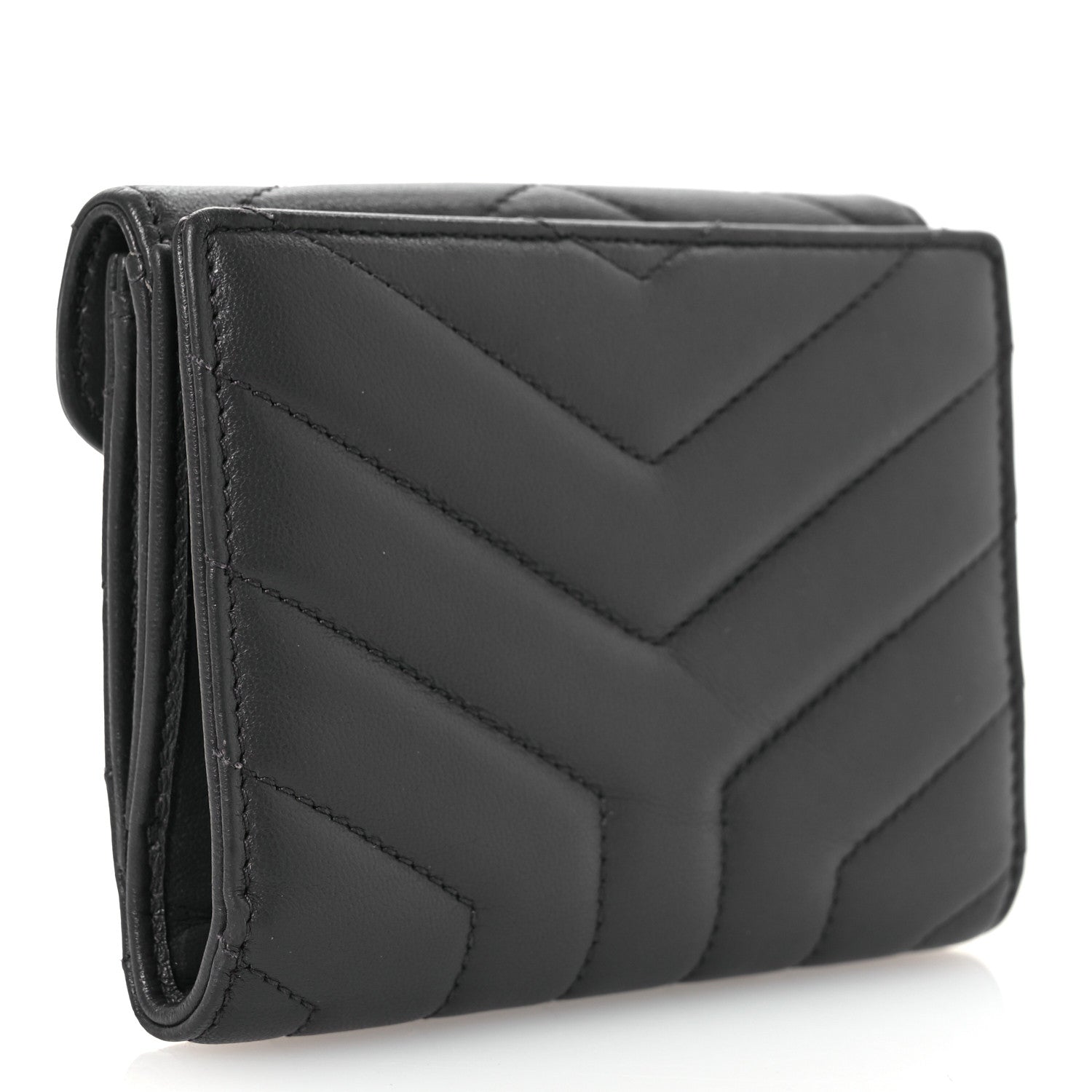 Saint Laurent Lambskin Y Quilted Monogram Compact Loulou Wallet Asphalt 3 of 9