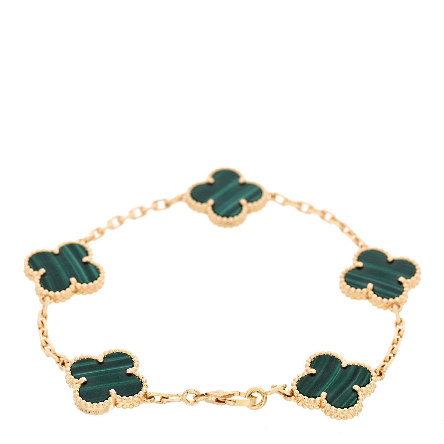 Van Cleef & Arpels 18K Yellow Gold Malachite 5 Motifs Vintage Alhambra Bracelet 2 of 5
