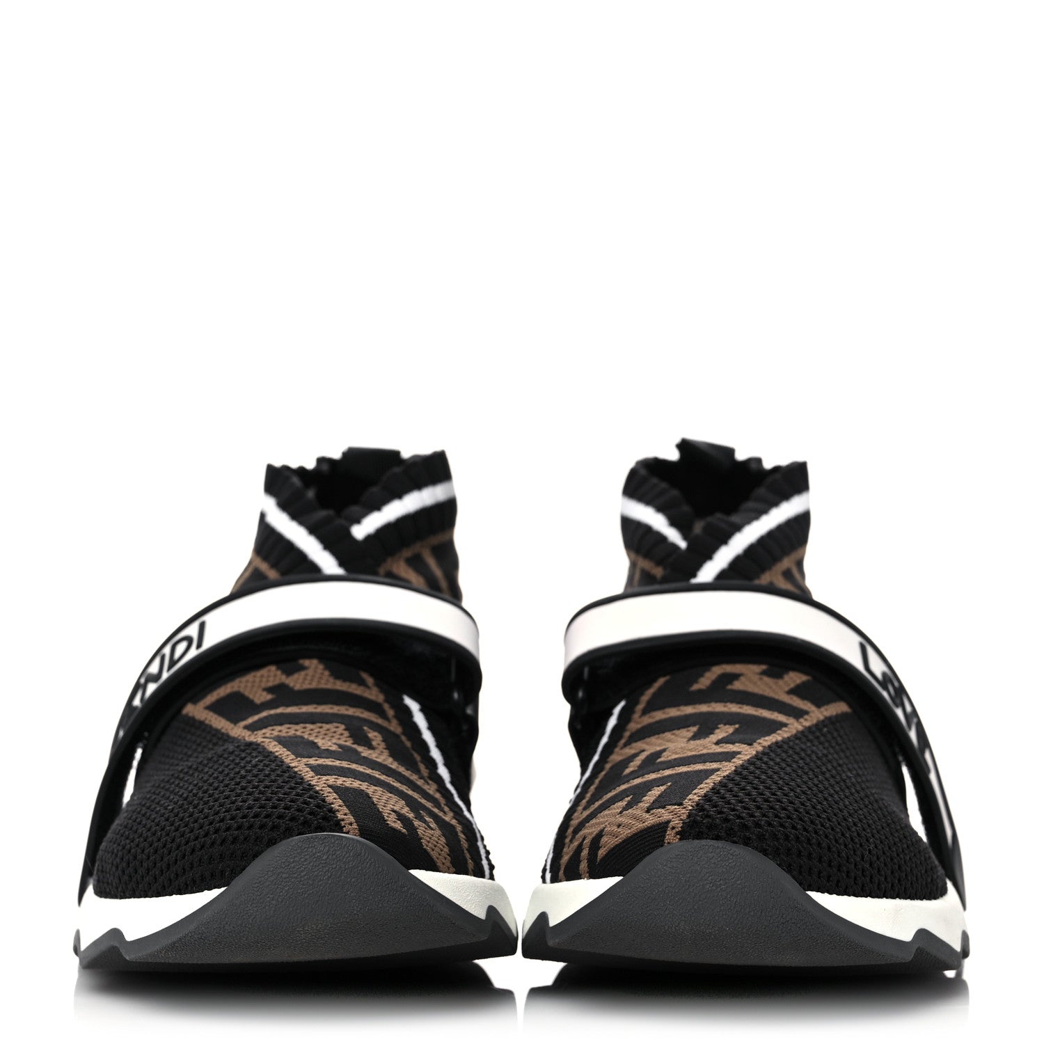 Fendi Stretch Yarn FF Stiff Band Rockoko Sneakers 39.5 Black White Tobacco 2 of 8