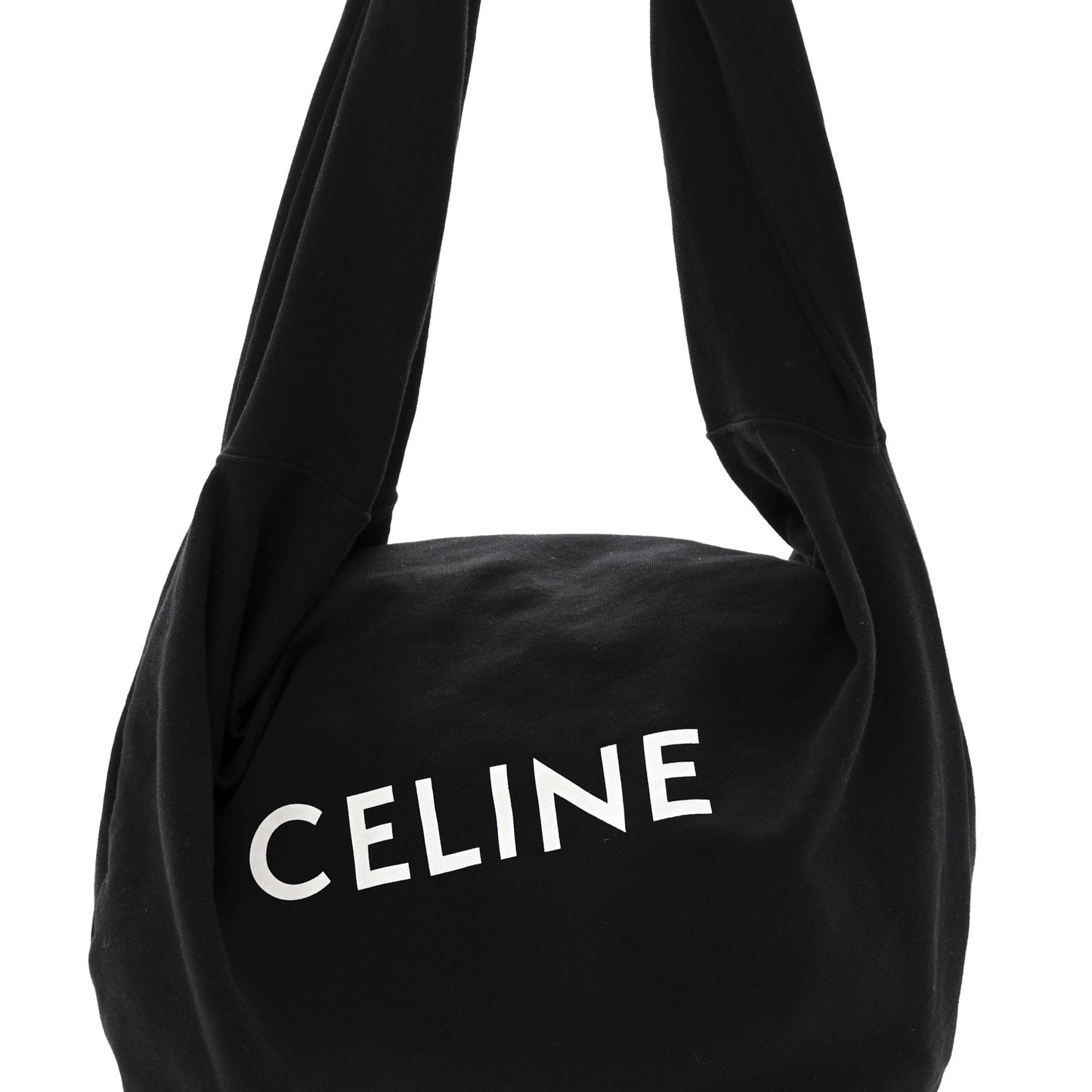 Cotton Medium Knotted Logo Print Shoulder Bag Black