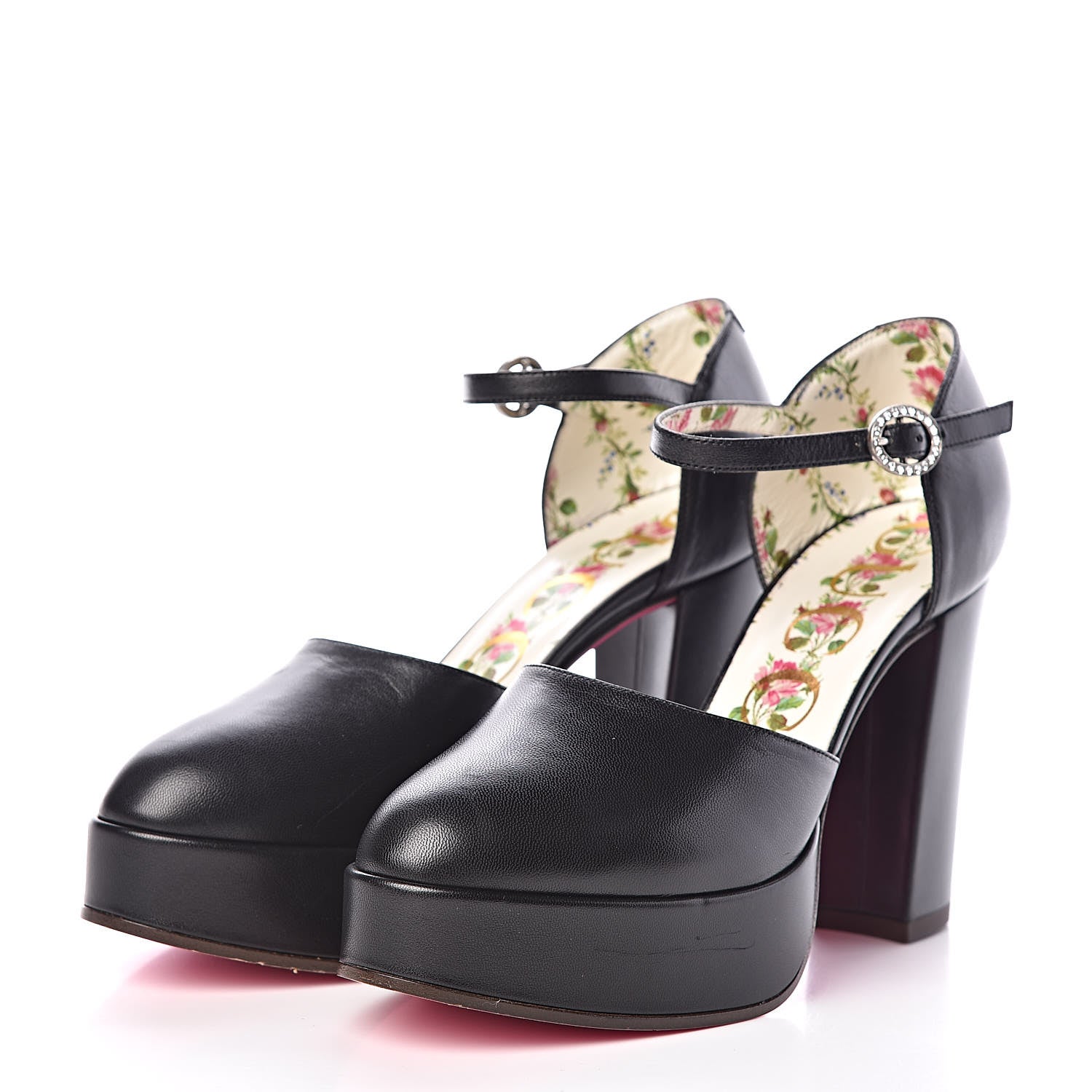 Gucci Malaga Kid Embellished Agon Ankle Strap Platform Pumps 34.5 Black 3 of 10