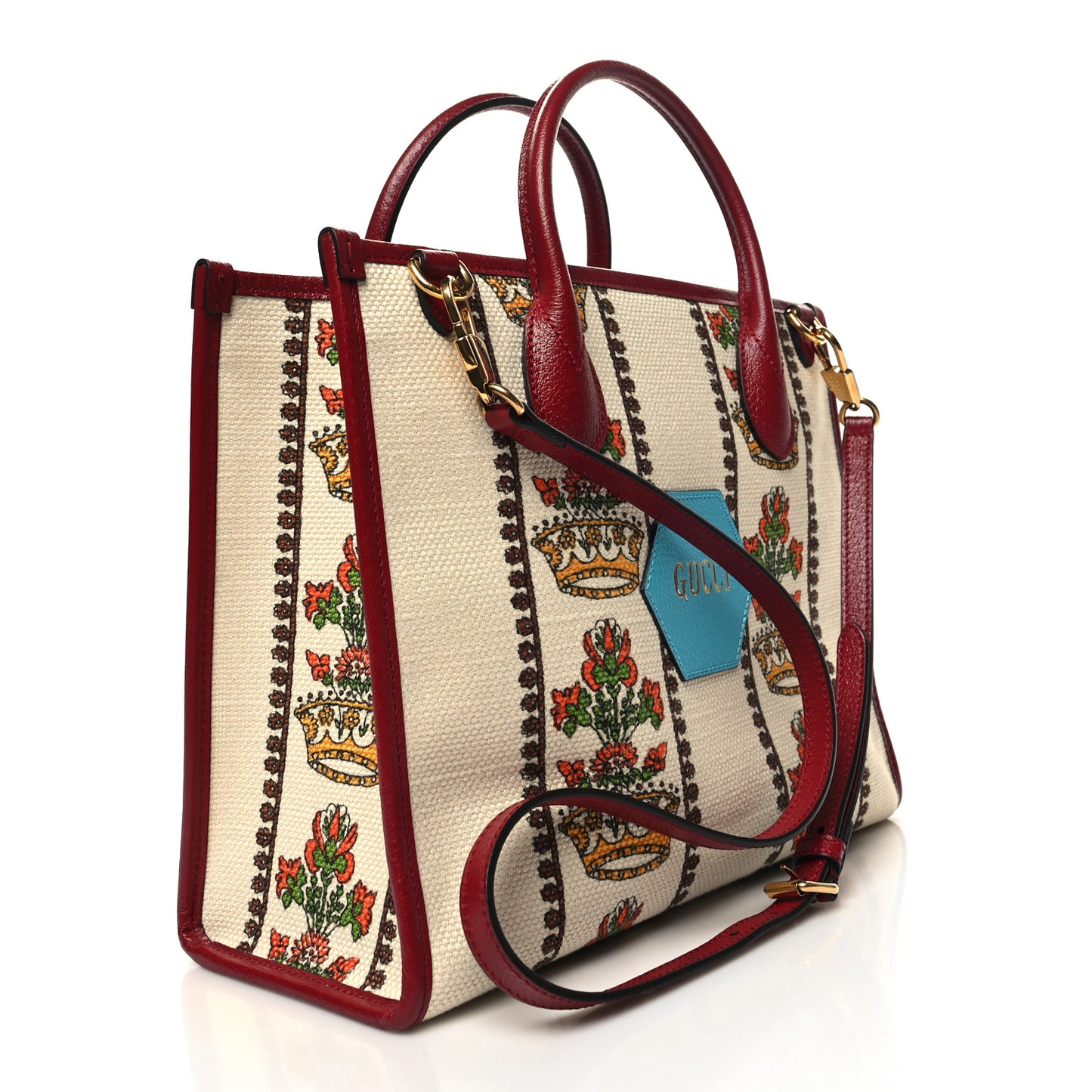 Canvas Jacquard Calfskin 100 Centennial Music Small Tote Bag Ivory Red