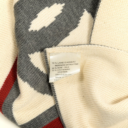 Chanel Cashmere Wool Silk CC Scarf Grey White Red 3 of 3