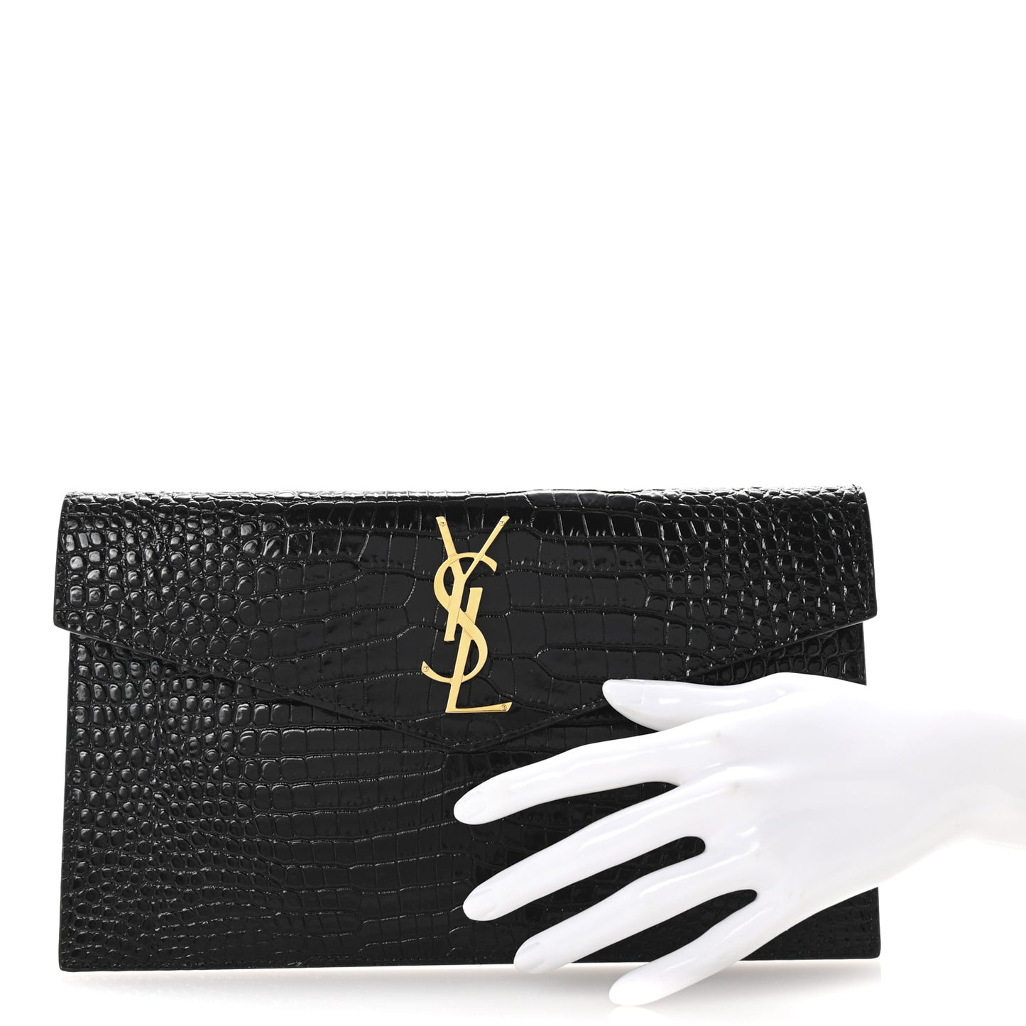 Calfskin Crocodile Embossed Uptown Monogram Pouch Black