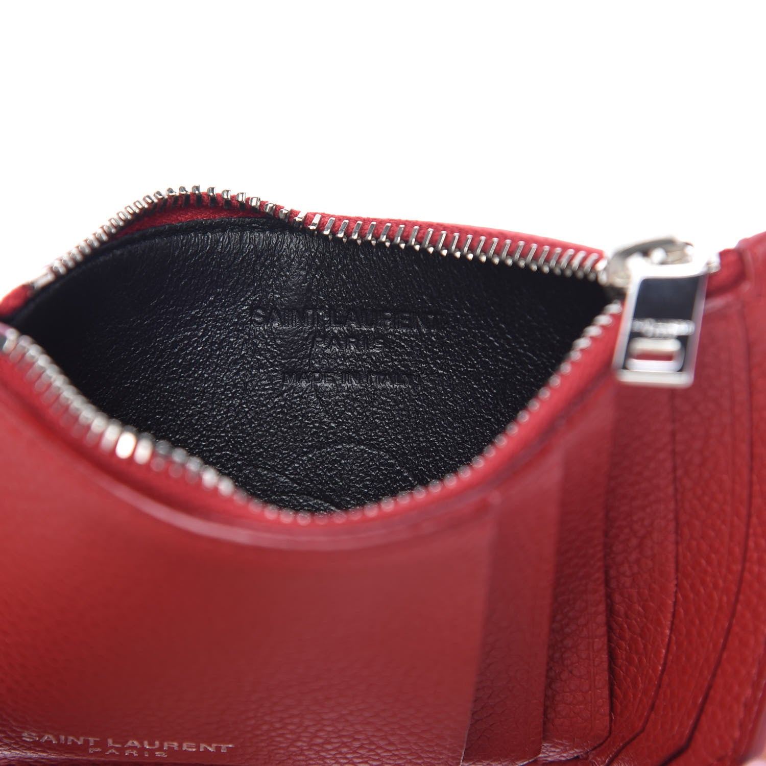 Saint Laurent Grained Calfskin 5 Fragments Zip Pouch Card Holder New Red 5 of 8