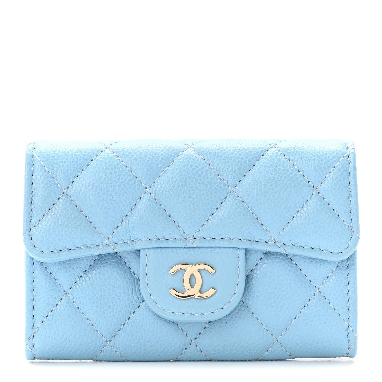 Chanel Caviar Quilted Flap Card Holder Wallet Light Blue 1 of 9