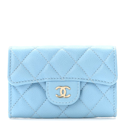 Chanel Caviar Quilted Flap Card Holder Wallet Light Blue 1 of 9