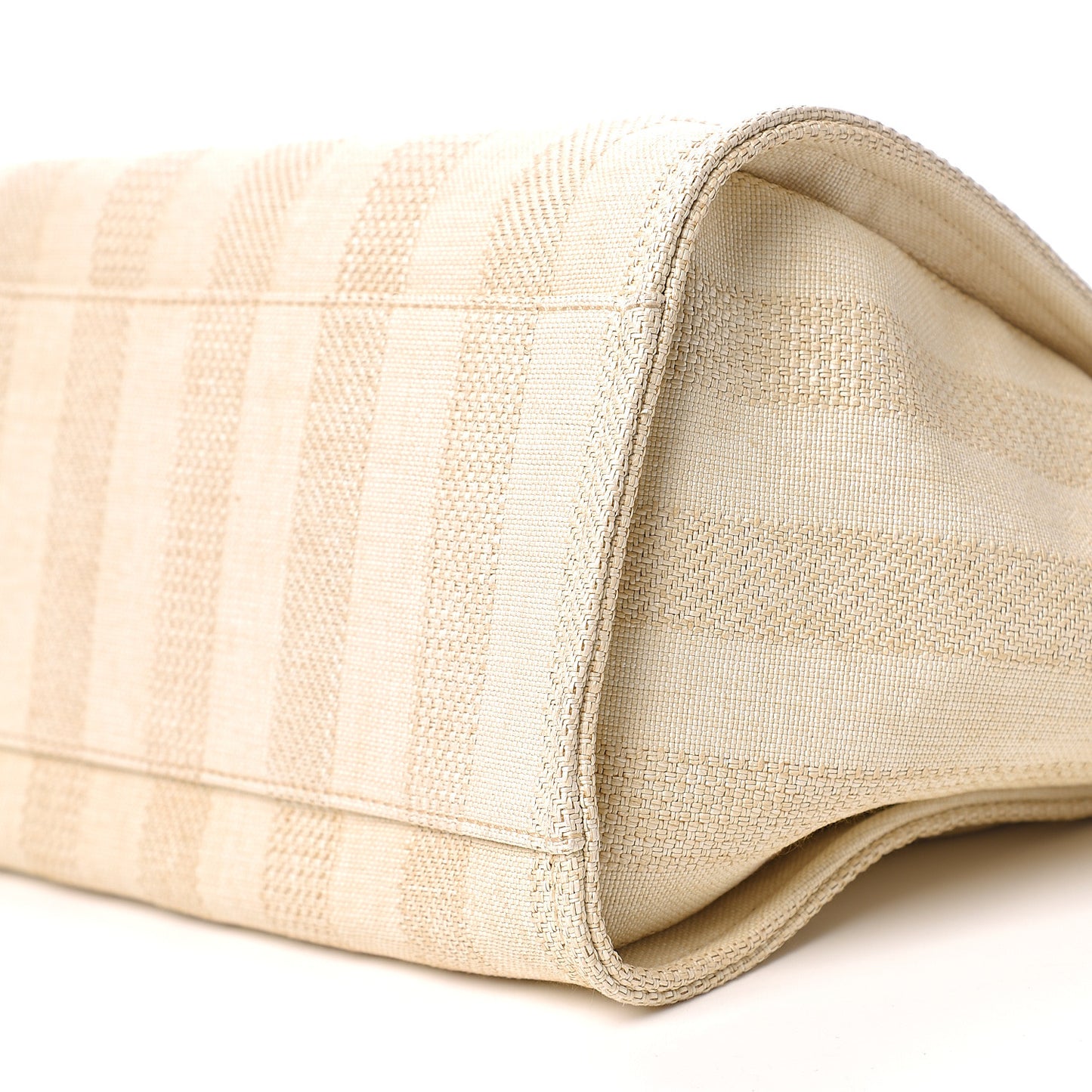 Straw Raffia Calfskin Striped Medium Deauville Tote Beige