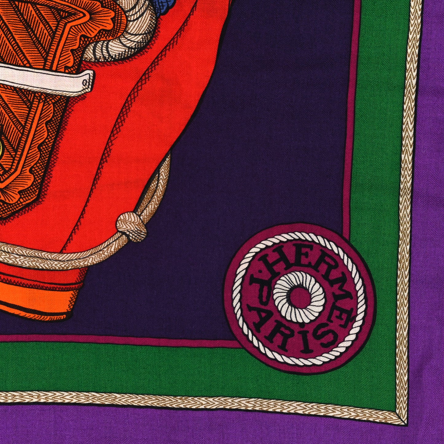 Cashmere Silk Twill Zouaves Et Dragons Shawl 140 Rose Vif Rouge Violet