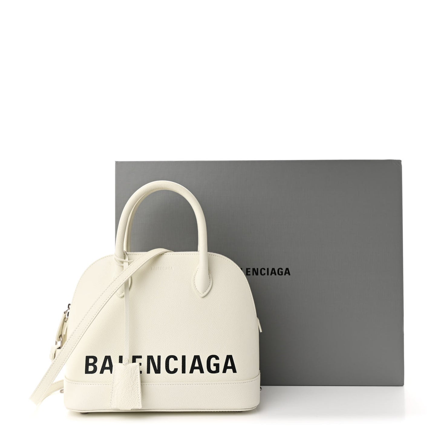 Signature Grained Calfskin Logo S Ville Top Handle Bag White Black