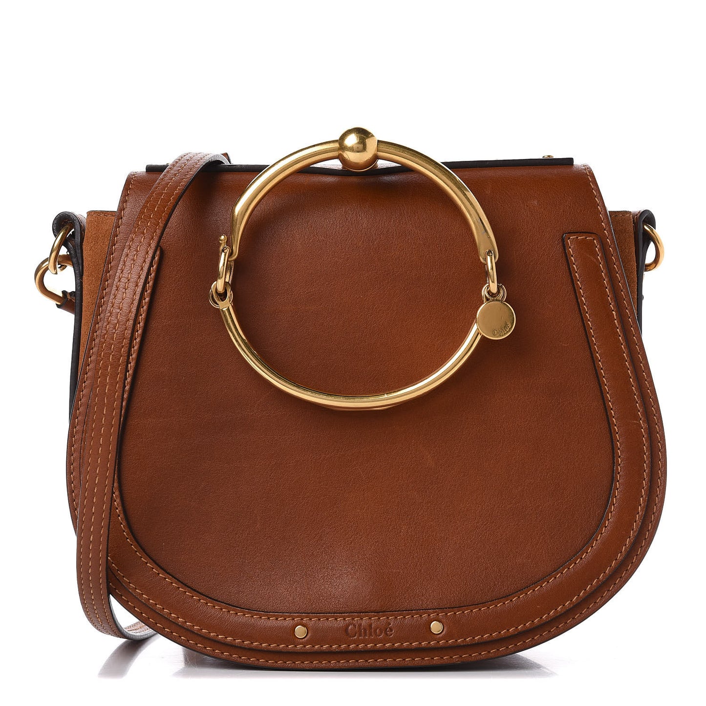 Calfskin Suede Medium Nile Bracelet Bag Caramel