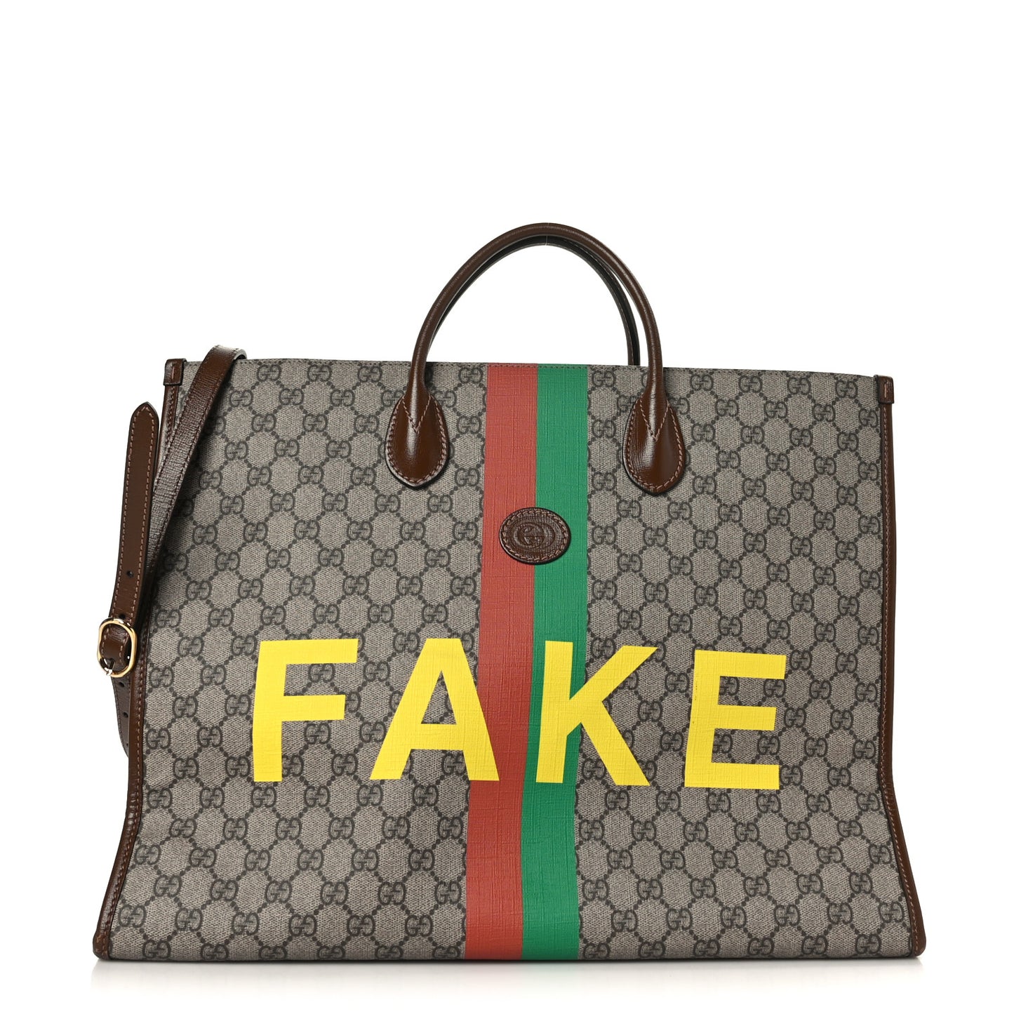 GG Supreme Monogram Fake/Not Large Retro Interlocking G Tote Bag Beige Brown Sugar
