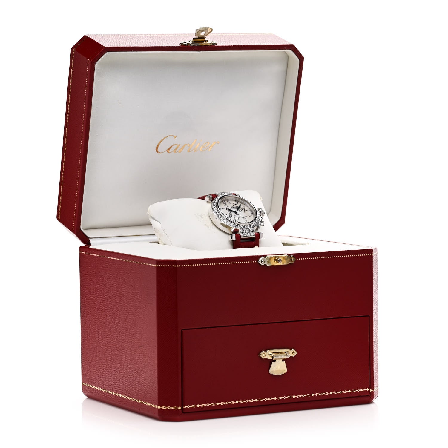 Cartier 18K White Gold Alligator Diamond Bezel Mother of Pearl 32mm Pasha C Quartz Watch 5 of 5