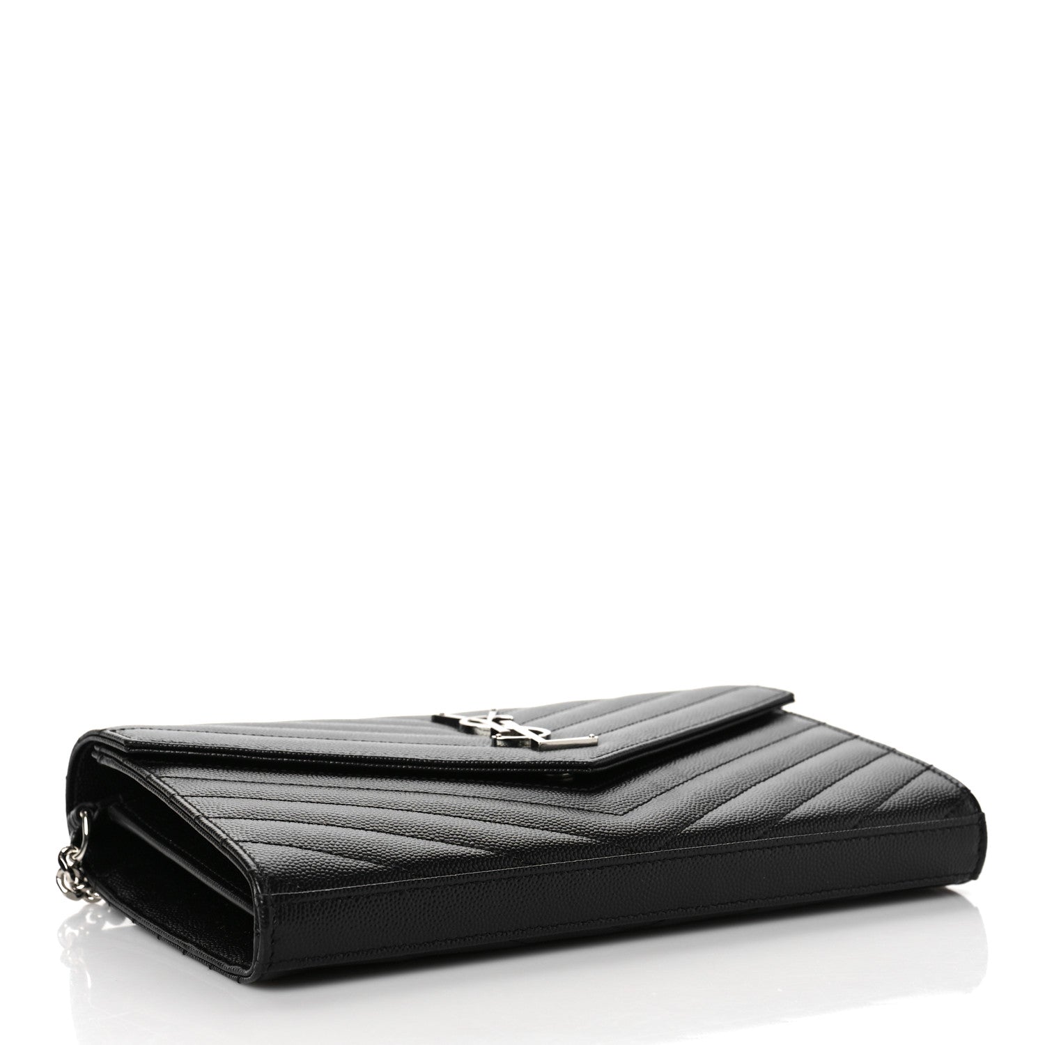 Saint Laurent Grain De Poudre Matelasse Chevron Monogram Chain Wallet Black 4 of 9