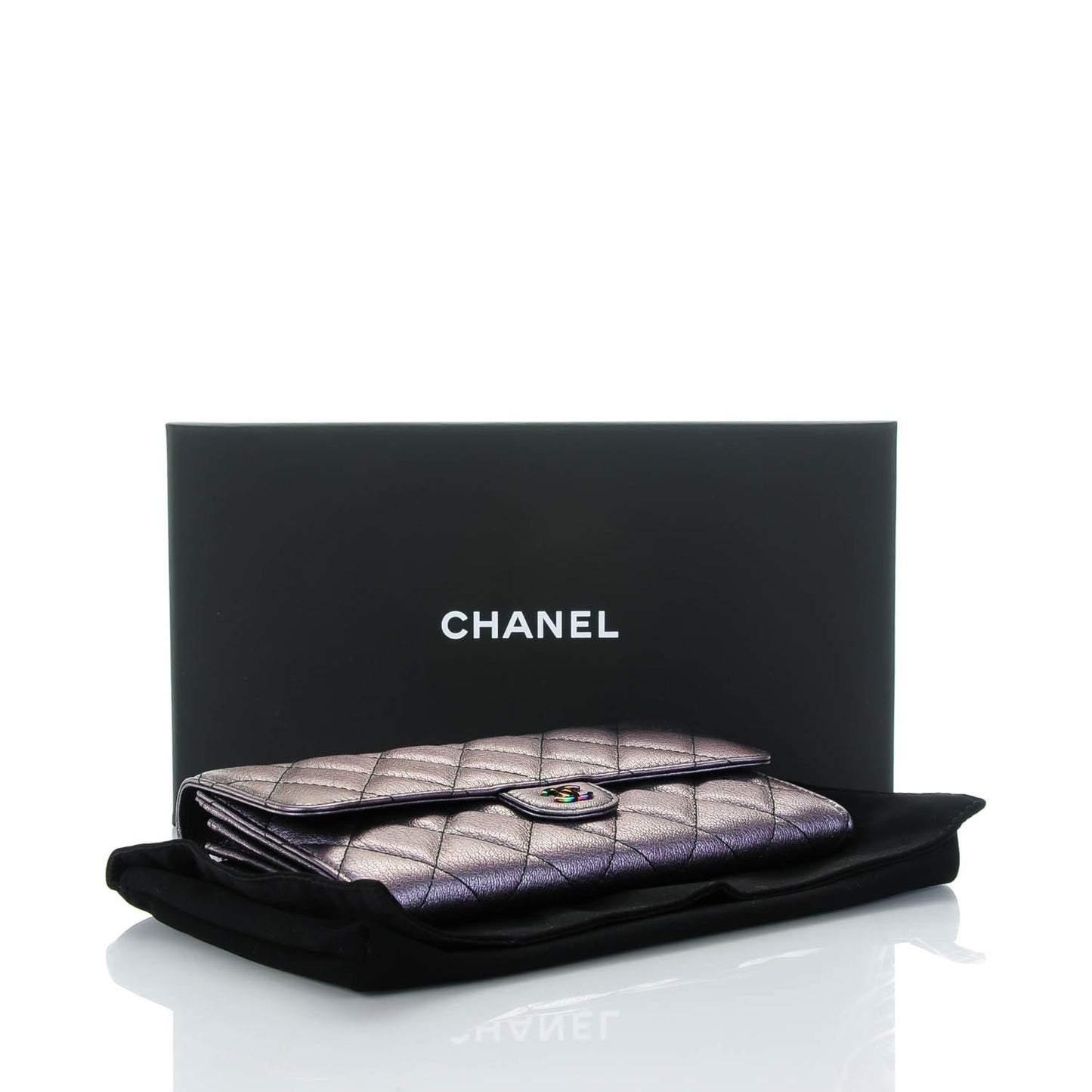 Iridescent Goatskin Quilted Large Gusset Flap Wallet Purple