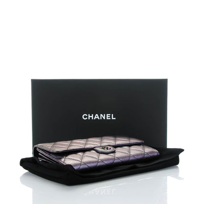 Chanel Iridescent Goatskin Quilted Large Gusset Flap Wallet Purple 4 of 8