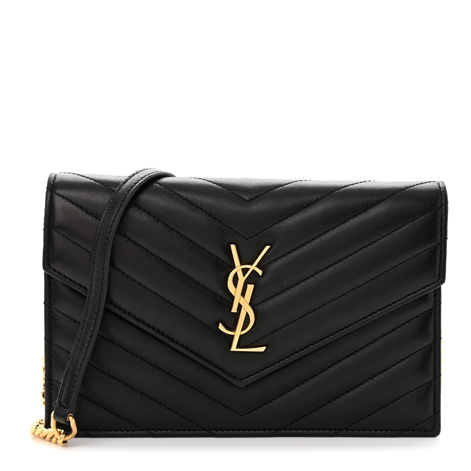 Saint Laurent Matelasse Chevron Monogram Envelope Chain Wallet Black 1 of 12