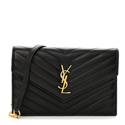 Saint Laurent Matelasse Chevron Monogram Envelope Chain Wallet Black 1 of 12