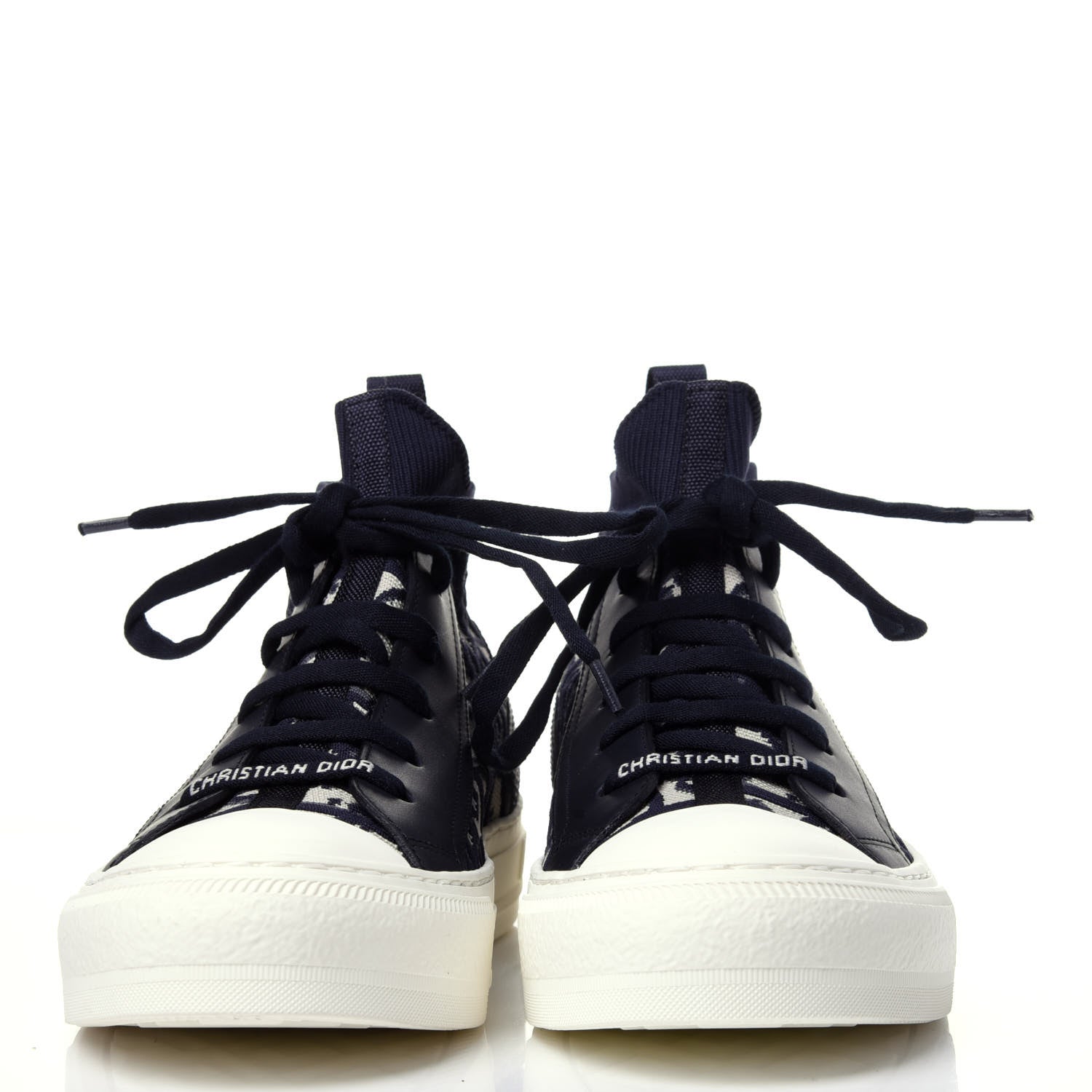 Christian Dior Technical Knit Calfskin Oblique Womens Walk'n Dior Mid Top Sneakers 38 Deep Blue 2 of 11