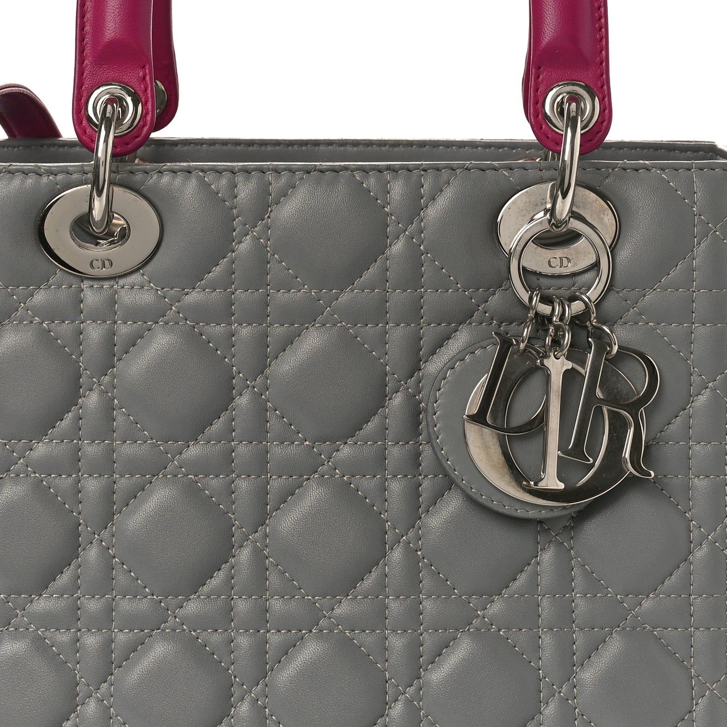 Lambskin Cannage Medium Lady Dior Grey Fuchsia