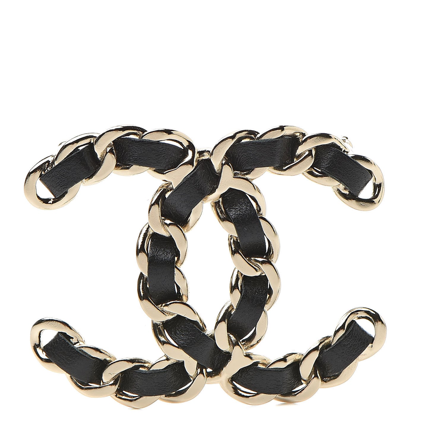 Lambskin Chain CC Brooch Black Gold