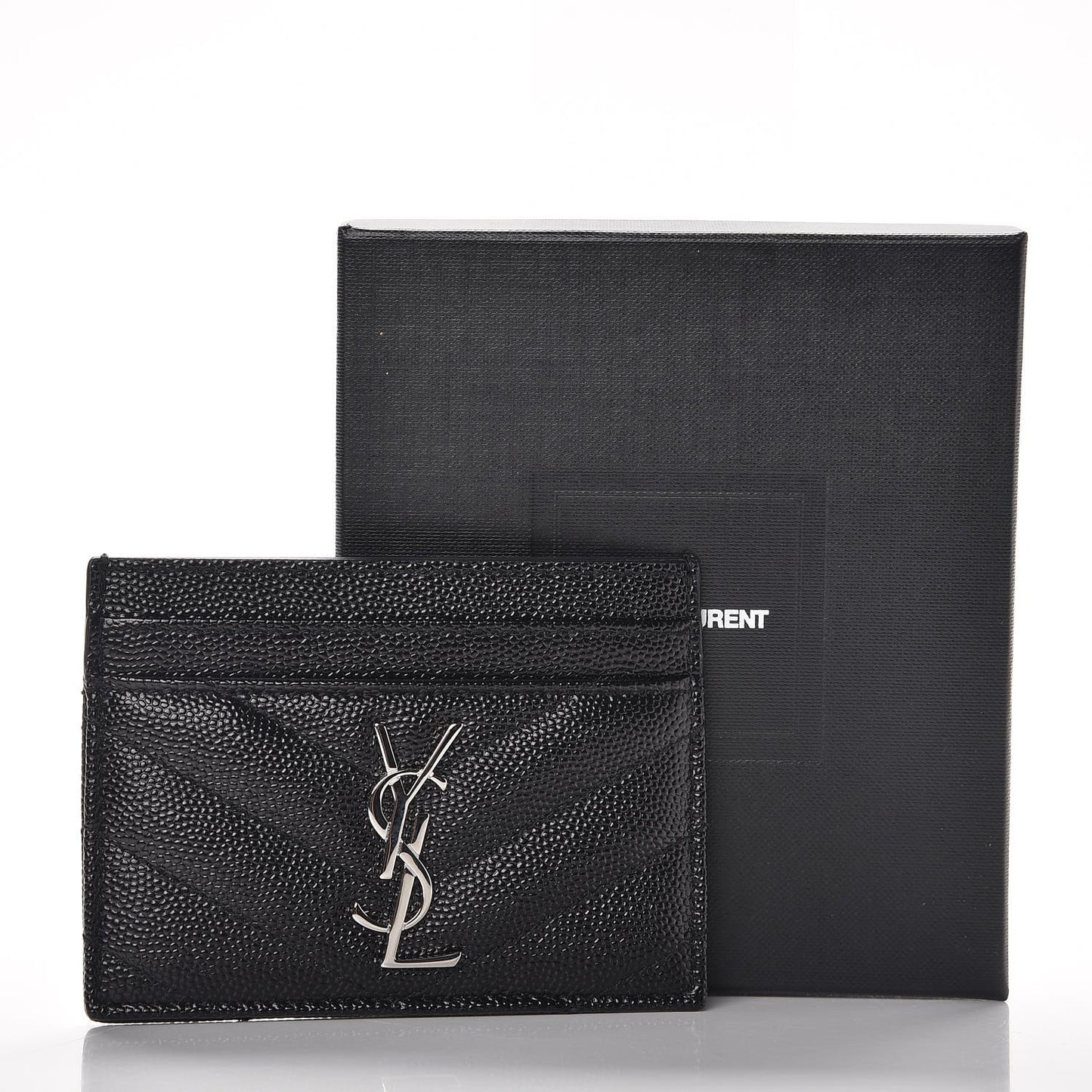 Grain De Poudre Matelasse Chevron Monogram Credit Card Case Black