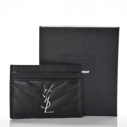 Saint Laurent Grain De Poudre Matelasse Chevron Monogram Credit Card Case Black 7 of 7