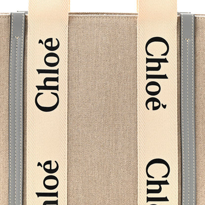 Chloe Linen Calfskin Medium Woody Ribbon Tote White Light Blue 8 of 10