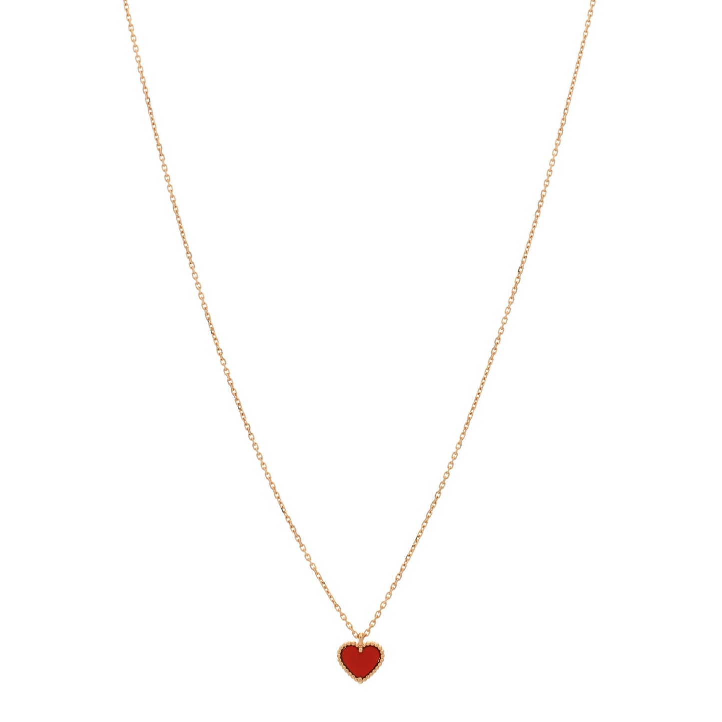 18K Rose Gold Carnelian Sweet Alhambra Heart Pendant Necklace
