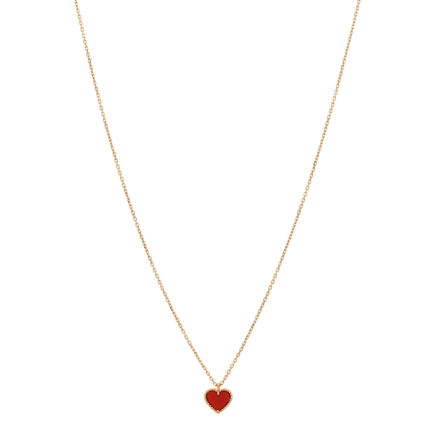 Van Cleef & Arpels 18K Rose Gold Carnelian Sweet Alhambra Heart Pendant Necklace 1 of 3