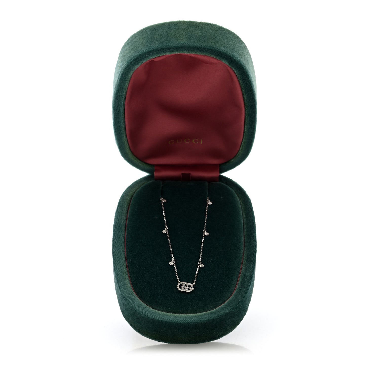18K White Gold Diamond Running GG Pendant Necklace