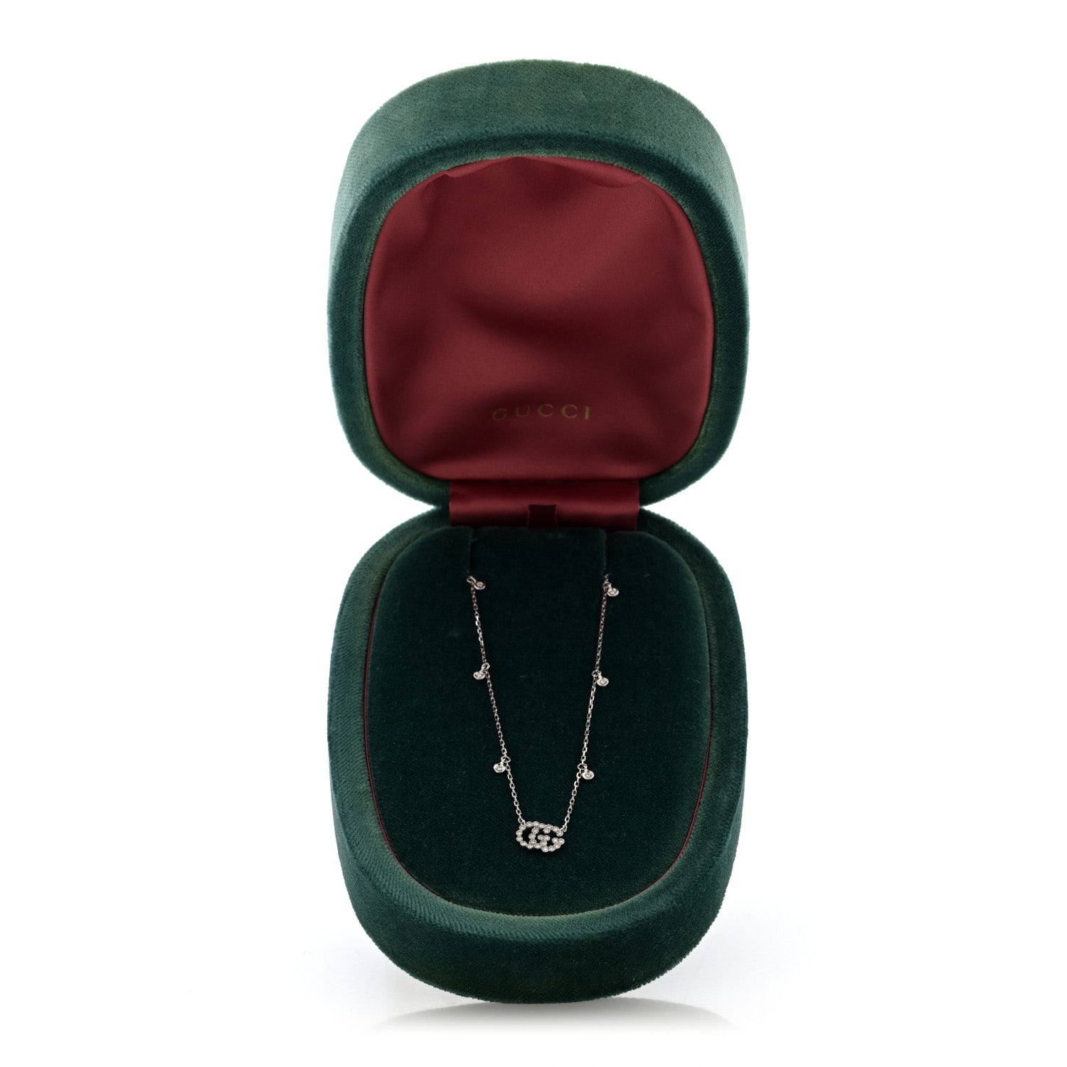 Gucci 18K White Gold Diamond Running GG Pendant Necklace 5 of 5