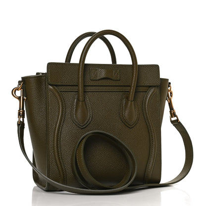 Celine Drummed Calfskin Nano Luggage Dark Olive 3 of 13