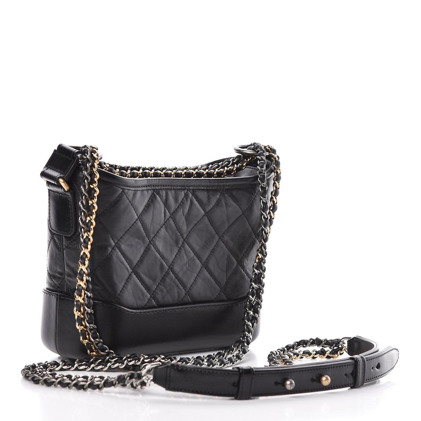 Aged Calfskin Quilted Small Gabrielle Hobo Black