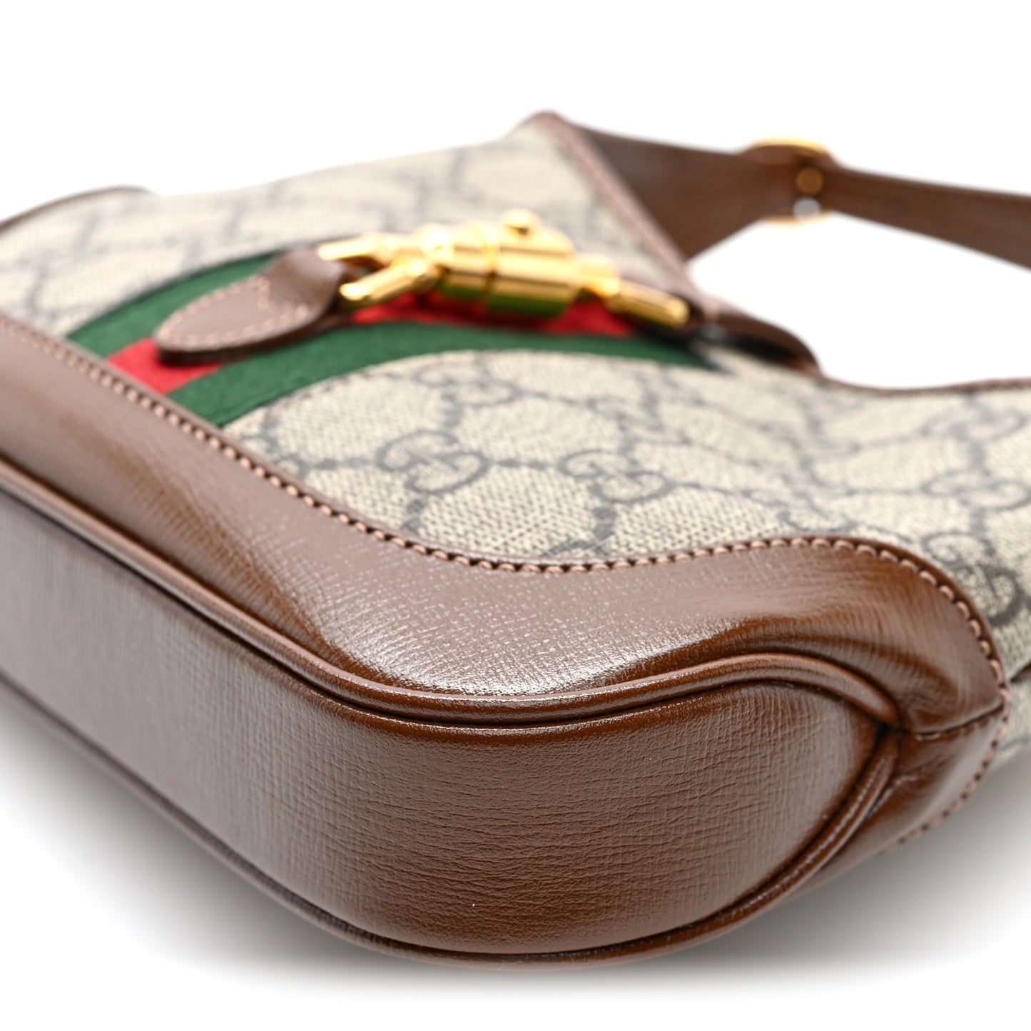GG Supreme Monogram Azalea Calfskin Web Mini Jackie 1961 Hobo Beige Ebony Brown Sugar