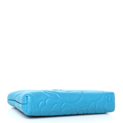 Chanel Lambskin Camellia Embossed Key Holder Case Turquoise 4 of 8