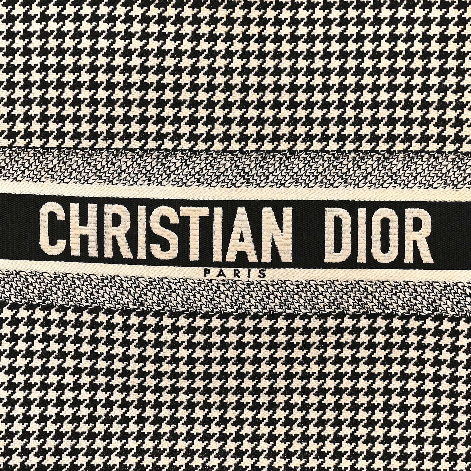 Christian Dior Canvas Houndstooth Embroidered Large Book Tote Black White 8 of 10