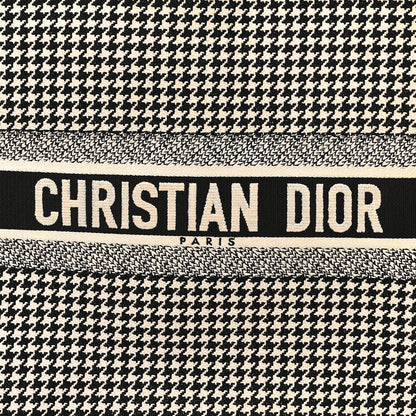 Christian Dior Canvas Houndstooth Embroidered Large Book Tote Black White 8 of 10