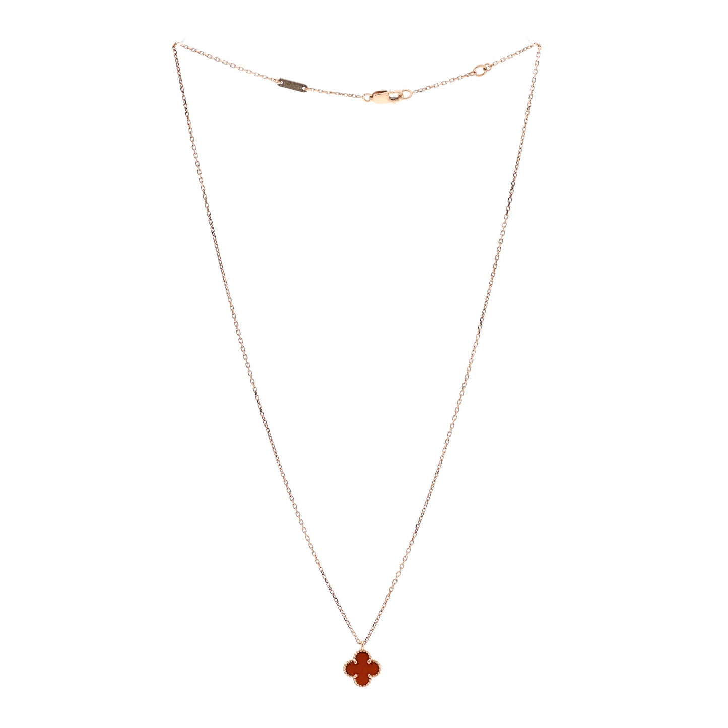 18K Rose Gold Carnelian Sweet Alhambra Pendant Necklace