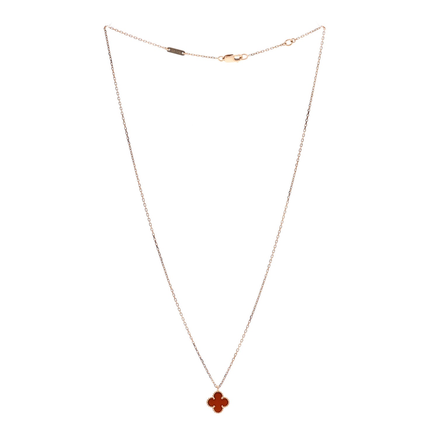 Van Cleef & Arpels 18K Rose Gold Carnelian Sweet Alhambra Pendant Necklace 3 of 5
