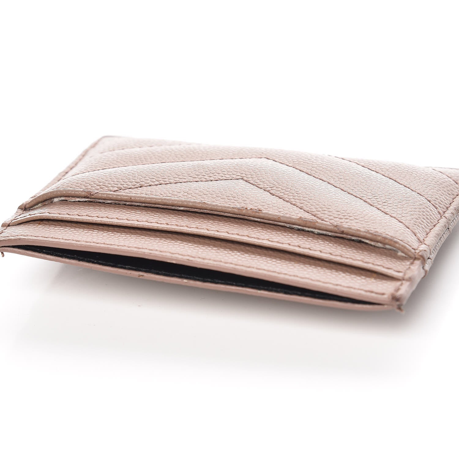 Saint Laurent Grain De Poudre Matelasse Chevron Monogram Credit Card Case Dark Beige 13 of 14