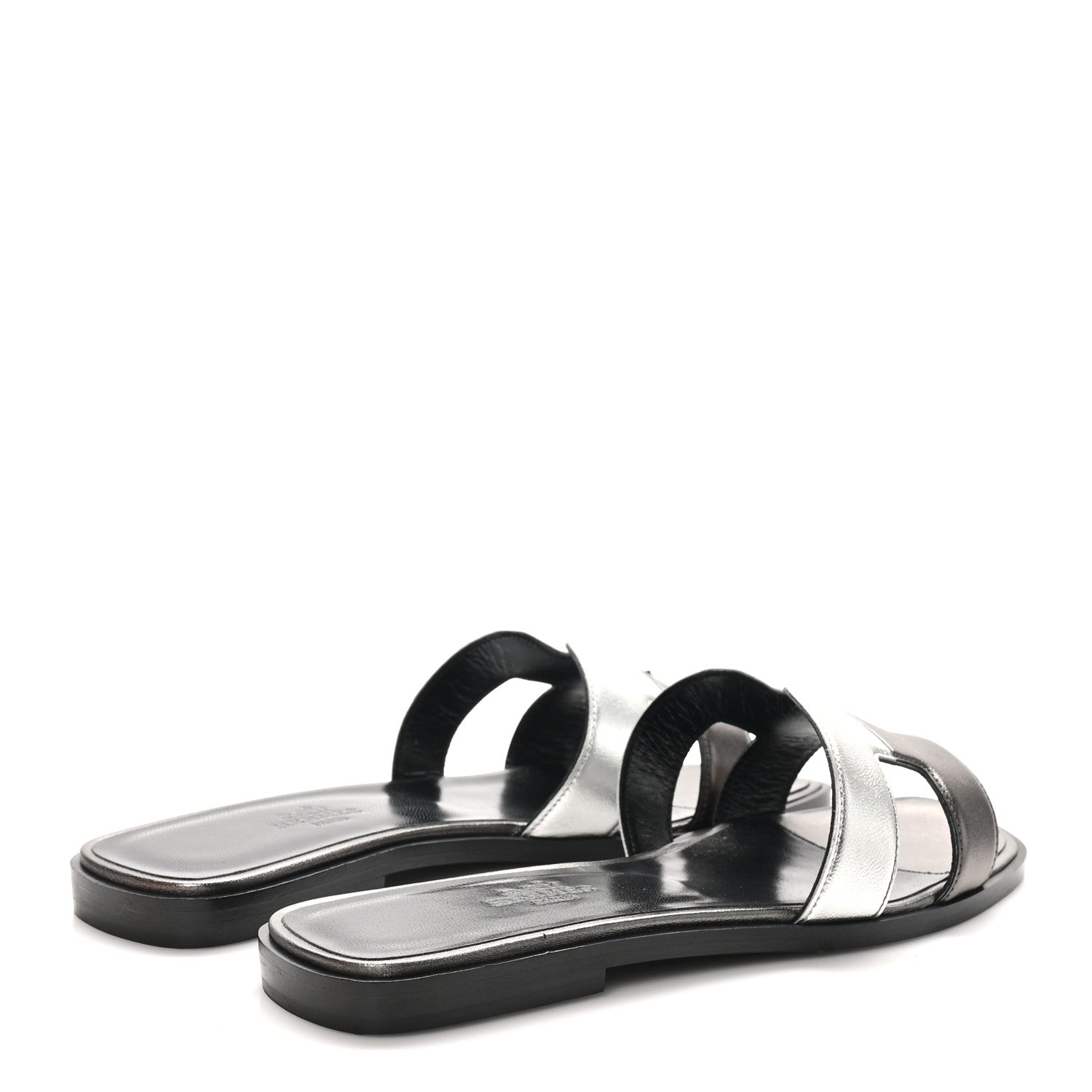 Hermes Metallic Nappa Box Oran Sandals 37 Canon De Fusil Argent 5 of 9