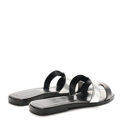 Hermes Metallic Nappa Box Oran Sandals 37 Canon De Fusil Argent 5 of 9