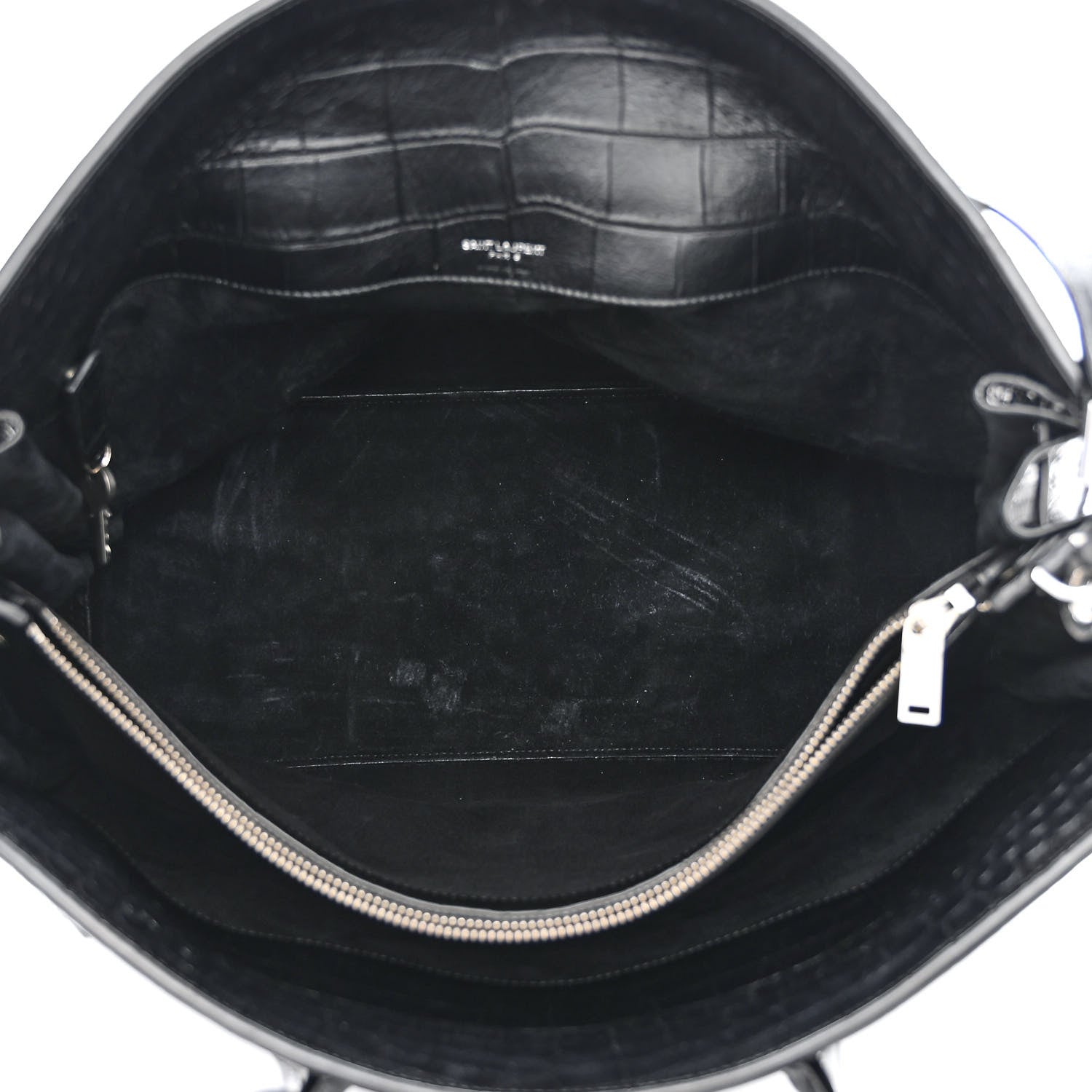 Saint Laurent Calfskin Crocodile Embossed Large Souple Sac De Jour Black 5 of 13