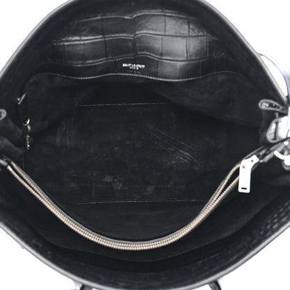 Saint Laurent Calfskin Crocodile Embossed Large Souple Sac De Jour Black 5 of 13