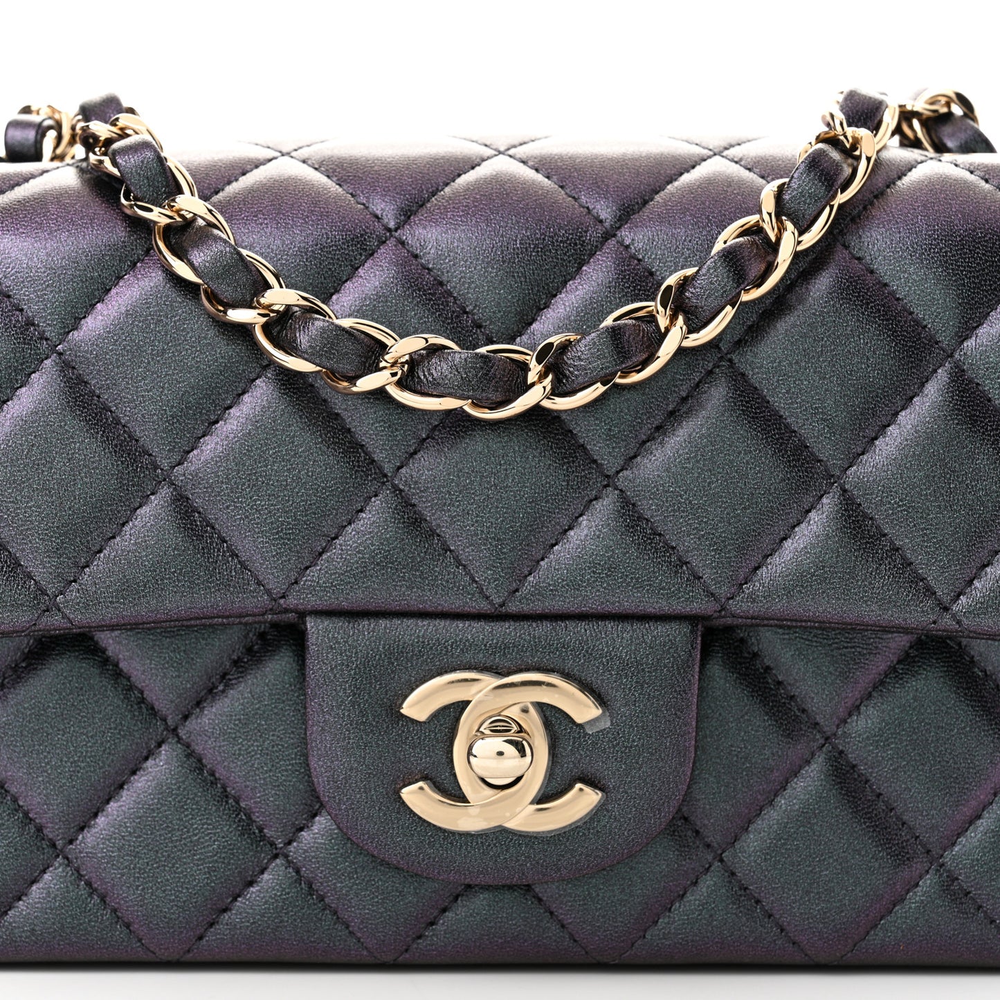 Iridescent Lambskin Quilted Mini Rectangular Flap Black