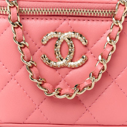 Chanel Lambskin Quilted Crystal Top Handle Mini Vanity Case With Chain Coral 8 of 11
